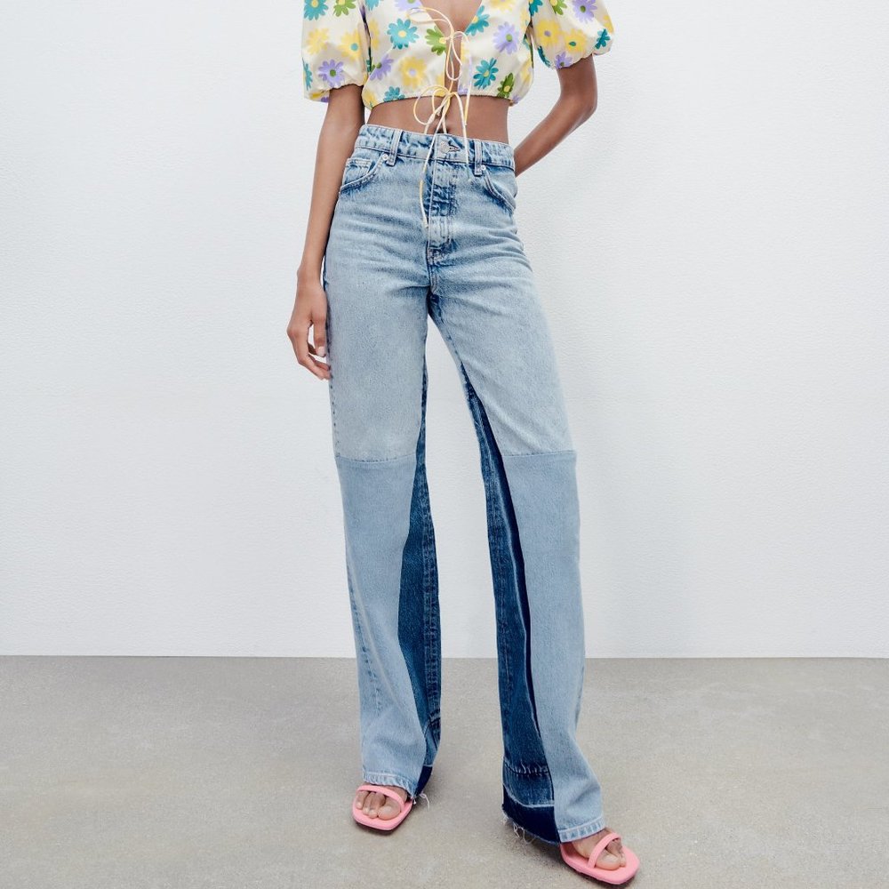 Zara Wide Leg Patchwork Jeans